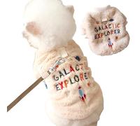 Small Dog Sweater Winter Plush Coat with Leash D-Ring, Soft Fuzzy Fleece Pullover for Cats with Rocket Design (X-Small)