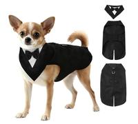 Small Dog Tuxedo Formal Suit, Adjustable Pet Wedding Clothes Bandana Set Doggie Costume Cat Puppy Gentle Outfit Shirt with Removable Bow Tie Collar for Party Birthday Christmas Halloween Festival (S)