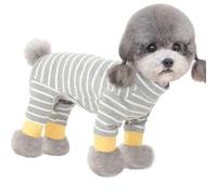 Small Dogs Pajamas Dog Stripe Jumpsuit Comfy Cotton High Collar Long Sleeve 4-Legs Shirt for Small Medium Dogs