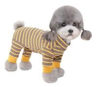 Small Dogs Pajamas Dog Stripe Jumpsuit Comfy Cotton High Collar Long Sleeve 4-Legs Shirt for Small Medium Dogs