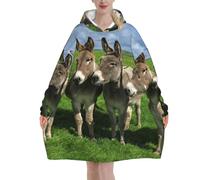 Small Donkey Meadows,Women's Oversized Wearable Blanket Hoodie, Blanket Sweatshirt,Flannel Pullover Blanket