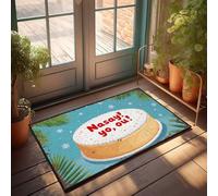 Small Door Mat Christmas Cake With 'Nasay! Yo, Ou!' Greeting Doormat Home Goods Porch Mats For Front Door Outside(50X80CM)