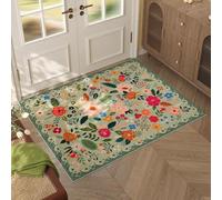 Small Door Mat Indoor 60x90cm, Entrance Rug Machine Washable Green Boho Retro Floral Small Area Rug Non-Slip Low Pile Throw Rug, Soft Front Door Rug for Entryway, Kitchen, Front Door, Kids Room