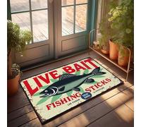 Small Door Mat Vintage Live Bait Fishing Sticks Sign With Fish Illustration Doormat Home Goods Porch Mats For Front Door Outside(50X80CM)