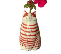 Small Dot Cat Flower Vase Decor - Resin Cat Flower Bud Vase - for Home Bookshelf Shelf Decor, Table Decoration, Tiny Animal Vases for Animal Lovers
