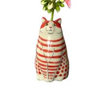 Small Dot Cat Shape Flower Vase, Resin Bud Vase for Home Bookshelf Shelf Decor, Table Decoration, Tiny Animal Vases for Cat Lovers