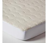 HOMESCAPES Small Double Deep Quilted Fleece Mattress Topper 320 GSM Super Thick Protector with Cosy Teddy Sherpa Top 30 cm Deep Stretch Fit Fully Elasticated Skirt
