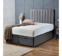 (SMALL DOUBLE-4FT, GREY PLUSH) DOUBLE OTTOMAN PANEL DIVAN BED 54" UPHOLESTERED HEADBOARD+MATTRESS (END LIFT OPENING)