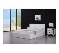 (Small Double 4FT) Ottoman Storage Side Lift Leather White Bed