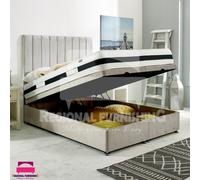 (Small Double-4ft, Steel Plush) OTTOMAN DIVAN BED END LIFT STORAGE 54" HEADBOARD+MATTRESS