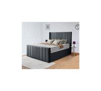 (Small Double-4ft (With Gaslift), Grey Plush) WINGED OTTOMAN PLUSH VELVET UPHOLSTERED BED FRAME WITH/WITHOUT STORAGE (Only Bed)