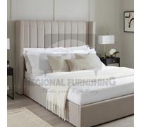 (Small Double-4ft (Without Gaslift), Cream Plush) OTTOMAN WINGED PANEL BED FRAME UPHOSLESTERED VELVET 48" HEADBOARD GASLIFT (ONLY BED)