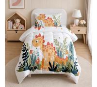Small Double Coverless Duvet 7.5 Tog Cartoon Dinosaur Reversible All Season | No Extra Duvet Cover Required Cute Dino Animal Down Alternative Breathable Washable Bed Set With Pillowcases D121