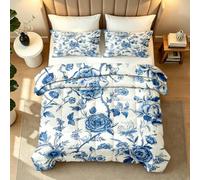Small Double Coverless Duvet Set Floral 3D Reversible Bed Duvets Sets Chinese Style Floral All-Season quilt Machine Wash Bedding Soft Warm Breathable and 2 Pillowcases 1y545