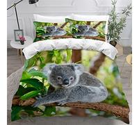 Small Double Duvet Cover and Pillowcases Australian Koala Bear Bedding Soft Microfiber Double Size Bedding Set with Zipper, Koala Animal Quilt Cover Childrens Adults Bedding 3 Pieces