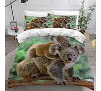 Small Double Duvet Cover and Pillowcases Baby Koala Mother Bedding Soft Microfiber Double Size Bedding Set with Zipper, Animal Quilt Cover Childrens Adults Bedding 3 Pieces