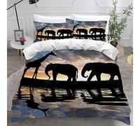 Small Double Duvet Cover and Pillowcases Elephant Bedding Soft Microfiber Double Size Bedding Set with Zipper, Giraffe Quilt Cover Childrens Adults Bedding 3 Pieces