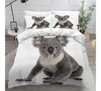 Small Double Duvet Cover and Pillowcases Koala White Bedding Soft Microfiber Double Size Bedding Set with Zipper, Koala Bear Quilt Cover Childrens Adults Bedding 3 Pieces