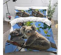 Small Double Duvet Cover and Pillowcases Wild Koala Bear Bedding Soft Microfiber Double Size Bedding Set with Zipper, Australian Koala Quilt Cover Childrens Adults Bedding 3 Pieces