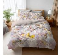 Small Double Duvet Cover Set 155 x 220 cm,cream beige Butterflies - seamless pattern Print,Brushed Microfibre - Super Soft, Reversible Quilt Cover with Hidden Zip & Corner Ties, 2