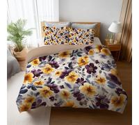 Small Double Duvet Cover Set 155 x 220 cm,cream beige Floral - vintage Print,Brushed Microfibre - Super Soft, Reversible Quilt Cover with Hidden Zip & Corner Ties, 2
