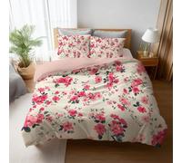 Small Double Duvet Cover Set 155 x 220 cm,cream beige Flowers - vintage Print,Brushed Microfibre - Super Soft, Reversible Quilt Cover with Hidden Zip & Corner Ties, 2