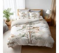 Small Double Duvet Cover Set 155 x 220 cm,cream beige Redwood - watercolor Print,Brushed Microfibre - Super Soft, Reversible Quilt Cover with Hidden Zip & Corner Ties, 2