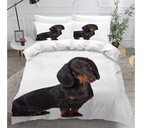 Small Double Duvet Cover Set and Pillowcases Dachshund puppy pet Dog Bedding Soft Microfiber Double Size Bedding Set with Zipper Closure Bedding 3 Pieces