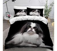 Small Double Duvet Cover Set and Pillowcases Japanese chin dog black and white dog Dog Bedding Soft Microfiber Double Size Bedding Set with Zipper Closure Bedding 3 Pieces