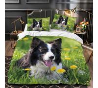 Small Double Duvet Cover Set Black and White Dog Soft Microfiber Cute Animals and Pets Bedding 3D Printed Quilt Cover 155x220 and 2 Pillowcases 50x75 with Zipper Closure Easy Care E-2859