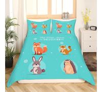 Small Double Duvet Cover Set Cartoon Squirrel Soft Microfiber Cartoon Rabbit Bedding 3D Printed Quilt Cover 155x220 and 2 Pillowcases 50x75 with Zipper Closure Easy Care G.159