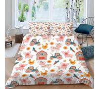 Small Double Duvet Cover Set Farm Animals Brushed Soft Microfiber Cartoon Tractor Double Bedding Set 3D Printed Zipper Quilt Cover 155x220 cm and 2 Pillowcases 50x75 B-1299