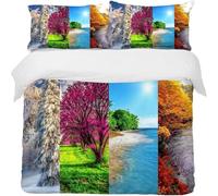 Small Double Duvet Cover Set Four Seasons Soft Microfiber Spring, Summer, Autumn, And Winter Bedding 3D Printed Quilt Cover 155x220 and 2 Pillowcases 50x75 with Zipper Closure Easy Care G.4377