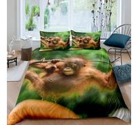 Small Double Duvet Cover Set Gorilla Brushed Soft Microfiber Wild Animals Double Bedding Set 3D Printed Zipper Quilt Cover 155x220 cm and 2 Pillowcases 50x75 D-3511