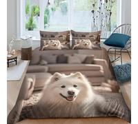 Small Double Duvet Cover Set Samoyed Soft Microfiber Cute Animals and Pets Bedding 3D Printed Quilt Cover 155x220 and 2 Pillowcases 50x75 with Zipper Closure Easy Care E-2157