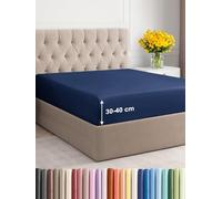 Small Double Fitted Bed Sheet 120x190cm - Extra Deep Fitted Sheet for Mattresses up to 40 cm (16") - Soft Brushed Microfiber - Wrinkle, Shrinkage & Fade Resistant - OEKO-TEX - Navy Blue - Bottom Sheet