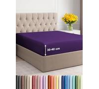 Small Double Fitted Bed Sheet 120x190x40 cm - Extra Deep Fitted Sheet for Mattresses up to 40 cm (16") - Soft Brushed Microfiber - Wrinkle, Shrinkage & Fade Resistant - OEKO-TEX - Purple Bottom Sheet