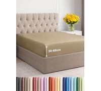 Small Double Fitted Bed Sheet - Extra Deep Pocket - Fits Mattress up to 40cm (16") - Soft Brushed Microfiber - OEKO-TEX Certified - Shrinkage and Fade Resistant - Bottom Sheet, Beige, 120 x 190cm