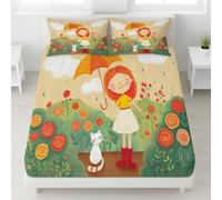 Small Double Fitted Sheet 120 x 190 CM - Bed Sheets Luxury Resistant Bedding Sheets 3 Piece, British Countryside Girl White Cat Rose, Fairytale Romantic English Garden Cottage, Suitable for Adults