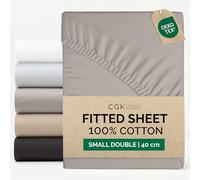 Small Double Fitted Sheet 120x190 cm - 100% Cotton Sateen 400 Thread Count - Extra Deep Fitted Sheet for Mattresses up to 40 cm (16") - Soft, Breathable, Wrinkle Free - OEKO-TEX Certified - Light Grey