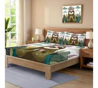 Small Double Fitted Sheet 30 cm Deep Pocket, Soft Indian Animal Brushed Microfiber Bottom Sheet, Sloth Forest Fitted Bed Sheets Hypoallergenic Breathable Sheets Brown