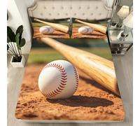 Small Double Fitted Sheet Baseball, 3D Fitted Bed Sheet Small Double Baseball Deep Pocket 12 inch (30 cm) - Soft Microfibre Fitted Sheets - Fade Resistant Bedding - Bottom Sheet U354