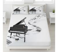 Small double Fitted Sheet, Music Abstract Print Easy Care Fitted Bed Sheets Minimalist Classical Bedsheets with Pillowcase - 30 cm Deep Pocket Fade Resistant Piano Black and White Keys Patter