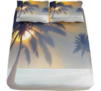 Small Double Fitted Sheet Tropical, 3D Fitted Bed Sheet Small Double Palm Tree Deep Pocket 12 inch (30 cm) - Soft Microfibre Fitted Sheets - Fade Resistant Bedding - Bottom Sheet Q46