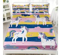 Small Double Fitted Sheets 120x190 cm Childlike Unicorn Rainbow Soft Microfibre 3 Piece Bedding Sets Pink Fitted Bed Sheets Small Double 30cm Deep Fit, with 2 Pillowcases