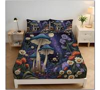 Small Double Fitted Sheets, Natural Forest Landscape Soft Microfibre Fitted Bed Sheets, 30cm Deep, Blue,Anti-Slip Bedsheets (Mushrooms Flowers Stars Elements,120×190 cm)