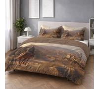 Small Double Reversible Duvet Cover Set 180 x 220 cm Brown - Brushed Microfibre Quilt Cover Bedding Set with Zipper Closure, Ultra Soft & Breathable, Easy Care, Movie Cowboy Adventure