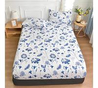 Small Double Size Blue And White FloralZen3-Piece Bed Sheet Set - Premium Microfiber Fitted Sheet, 30cm Deep Pocket, Hypoallergenic & Fade Resistant - Fits Small Double Bed (150x200cm) m212