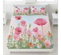 Small Double Size Deep Fitted Sheets - Bed Sheets Realistic, American, Country, Romantic, Pink Flowers, Daisies, Plants Bedding Sets 3 Piece with 30cm Deep Pocket, For Boys and Girls