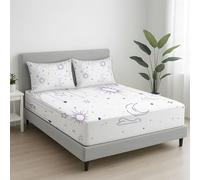 Small Double Size Fitted Sheet - 120 x 190 x 30 Bedspread Abstract Sky Sun Star Deep Pocket, Soft Microfibre, Wrinkle-Free, Easy Care, Fade & Shrink Resistant - White Bedspread